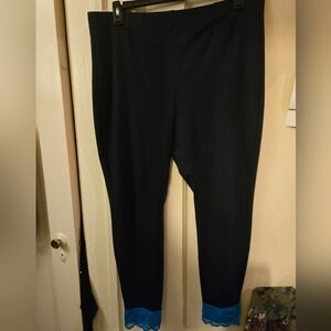 Black Leggings with Teal Lace Trim